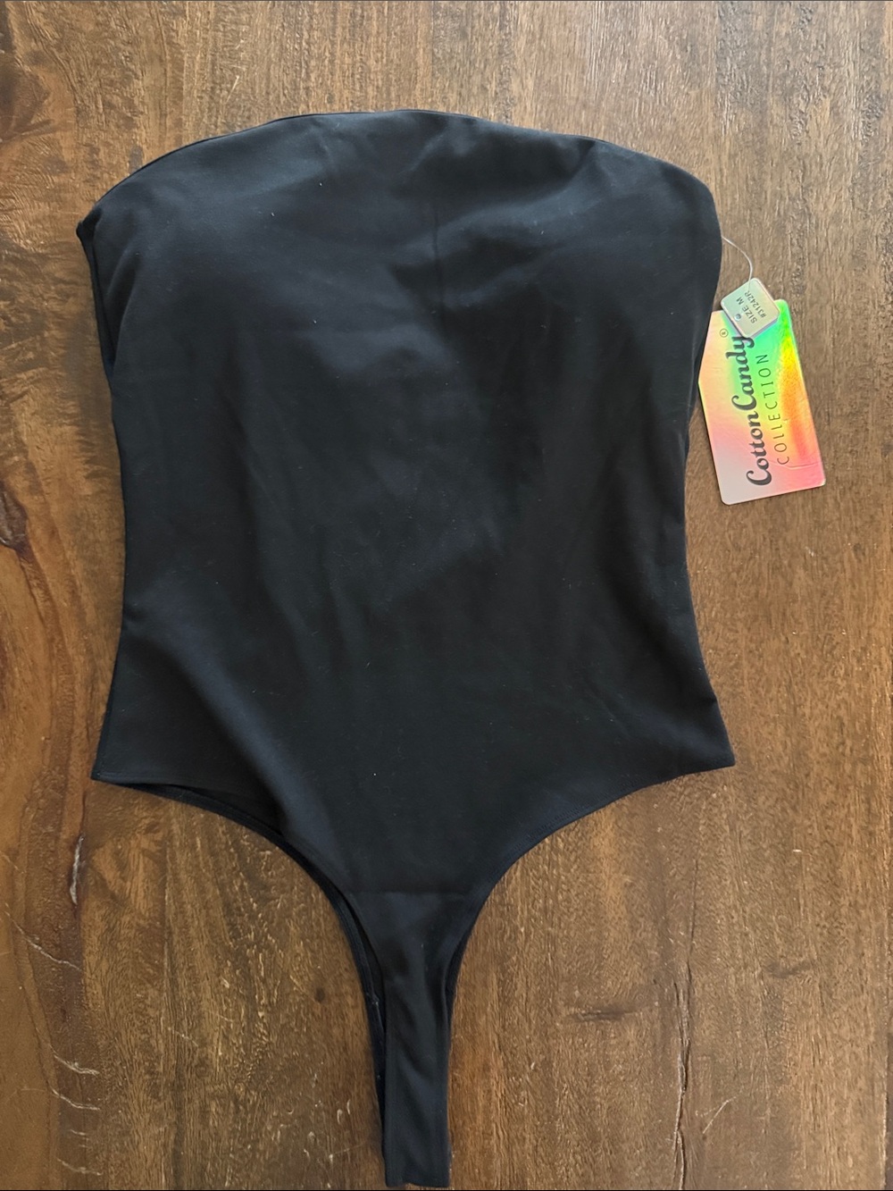 Cotton Candy Black Strapless Thong Bodysuit